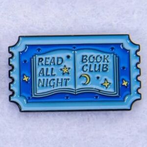 NEW Enamel Pin “Read All Night Book Club” Moon Literature Reading Blue